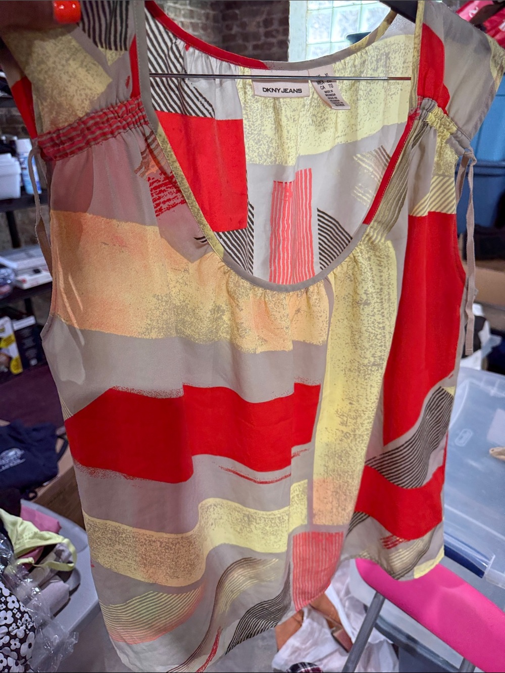 Dkny Multicolor Abstract Print Scoop Neck Camisole - Red, Yellow, Gray